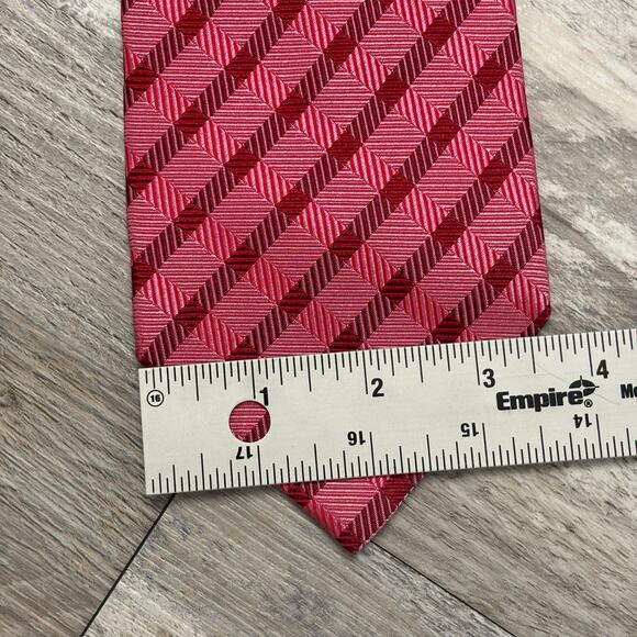 Charles Tyrwhitt Pink Red Plaid Mens 59" Jacquard Business Corpcore Silk Tie EUC - Picture 6 of 8